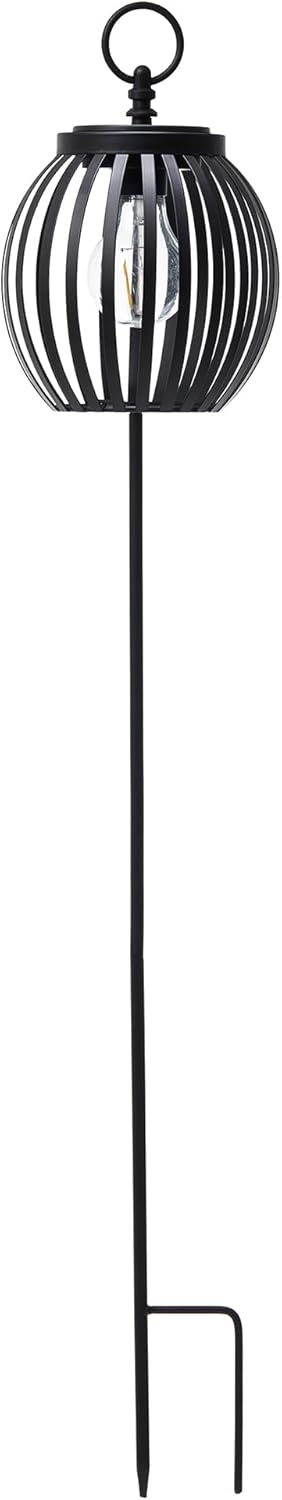 Glitzhome Solar Lights Outdoor Round-Shaped Black Metal Stripes Solar Stake Lights with Edison Bulb