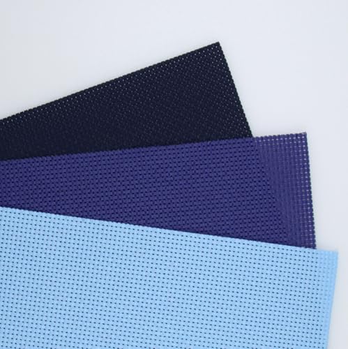 Image of KCS 3 pc of 15 inch x 18 inch(38cmx45cm) Counted Cross Stitch Cotton Aida Cloth Needlework Rolled Fabric Box,11CT,Light Blue+Royal Blue+Navy Blue