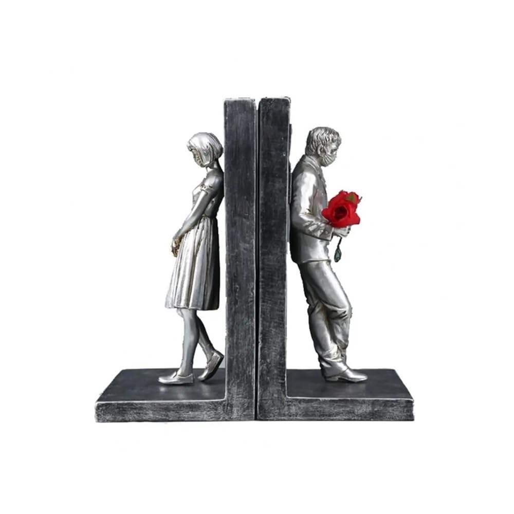 Shelves 2Pcs Bookends Resin Book Ends Bookshelf Books End Decorative Holder Book Support(Silver)