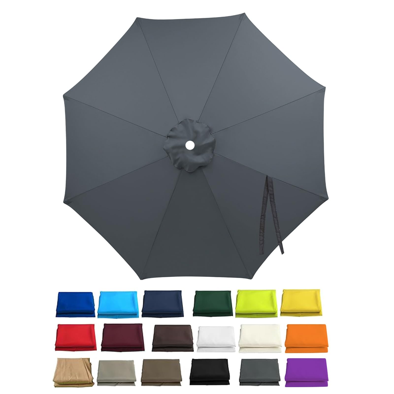 ESOYAWE Garden Parasol Replacement Cover, 2m 2.3m 2.5m 2.7m 3.0m 4.0m 6/8 Arms Sun Umbrella Canopy Replacement Outdoor Market Patio Table, UV-Block Waterproof Polyester Cloth Fabric(Gray,8ribs/3.5m)