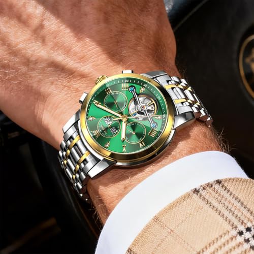 Image of OLEVS Men's Automatic Watch Batteryless Waterproof Mechanical Self Winding Stainless Steel Dress Luxuxry Wrist Watch with Tourbillon, Day-Day-Year & Chronograph Gift for Him Relojes de Hombres
