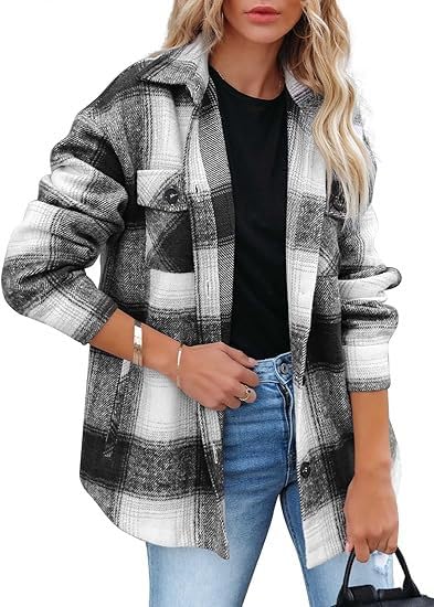 Damskie flanelowe koszule w kratę z długim rękawem zapinane na guziki kurtki płaszcze z bocznymi kieszeniami flanelowa koszula zapinana na guziki, 06, XL
