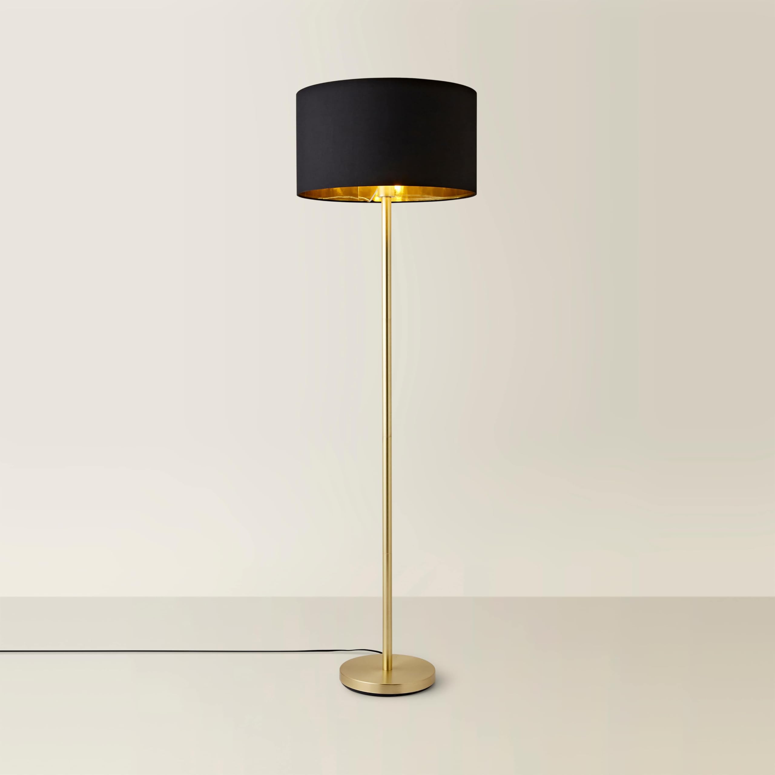MiniSun | Modern Standard Floor Lamp in a Gold Metal Finish with a Black/Gold Drum Shade | Floor Lamps & Torchieres, Home DΓ©cor & Improvement Essential