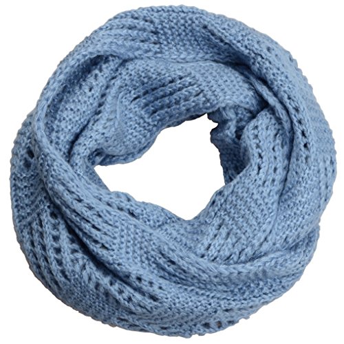 NEOSAN Women Warm Chunky Ribbed Knit Winter Infinity Loop Scarf Plaid Denim Blue