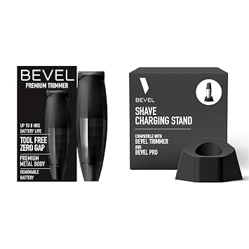 Bevel Beard Trimmer for Men - Black Edition Cordless Trimmer, 8 Hour Rechargeable Battery Life, Tool Free Adjustable Zero Gapped Blade, Barber Supplies, Mustache Trimmer, and Charging Stand