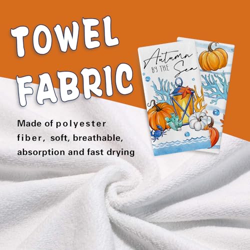 Croar CRO-164-KT Fall Pumpkin Kitchen Dish Towels Set Of 2, Autumn By The Sea Lantern Coastal Drying Hand Towels Baking Cooking Cloth, Beach Nautical Shell Coral Starfish Home Kitchen Decoration 18 X 26 Inch thumb #3