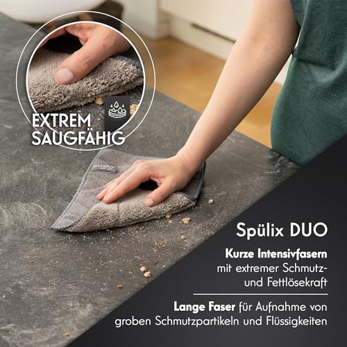 NATARO® 6 Stück Spülix Duo Premium Spültücher waschbar – Microfaser Spüllappen für Ihre Küche, Geschirr extrem fett- und schmutzlösend, extra saugfähig, Mikrofasertuch grau ca. 24x19 cm