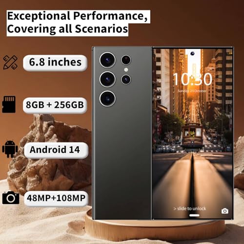 Image of Unlocked Phone C24 Ultra Android Phone 256GB+8GB Large Storage Smart Phone, Android 14 Cell Phone, 6800 mAh Battery, 6.8-inch /5G Dual SIM [Works with T-Mobile, AT&T] Black