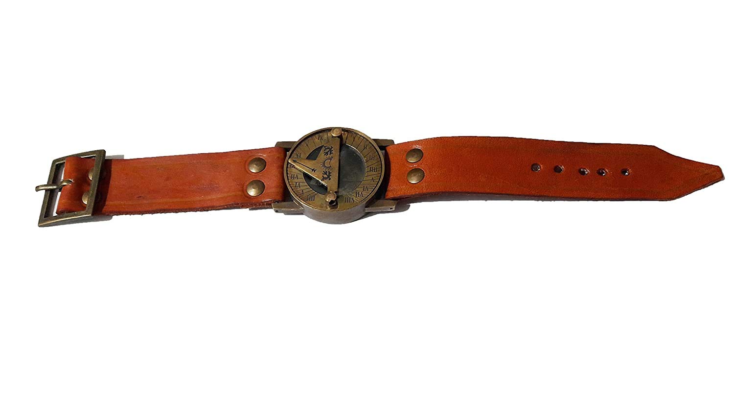 Montre bracelet Steampunk en laiton et cuir véritable fait main