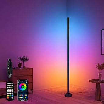 Corner Floor Lamp, 65?Smart RGB LED Corner Lamp with App and Remote Control, 16 Million Colors Changing LED Floor Lamp,68+ Scene, Music Sync & Timer,Moo