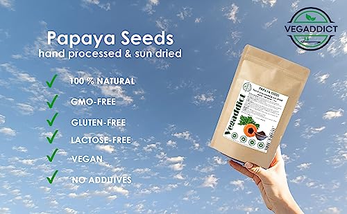 image for Vegaddict 100% Natural Sun Dried Papaya Seeds | High Papain & Carpain 