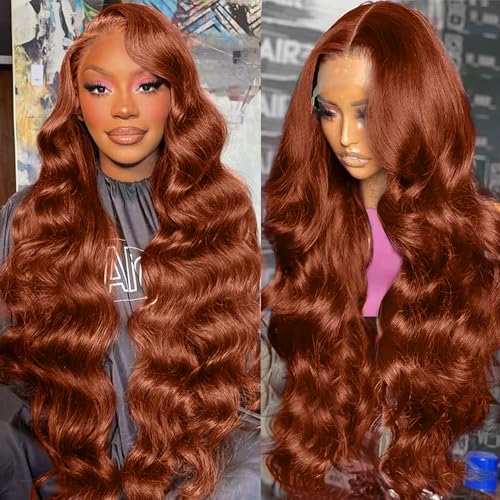 KTOOYKE 30 Inch Reddish Brown Lace Front Wigs Human Hair 200 Density 13x6 Body Wave HD Lace Frontal Wigs Human Hair Auburn Colored Lace Front Wigs Human Hair Pre Plucked for Women