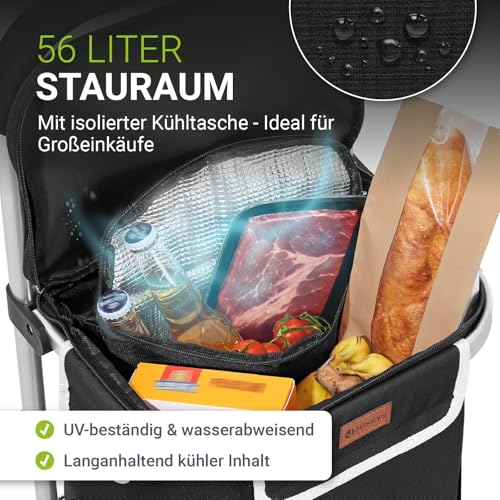 Juskys 3in1 Einkaufstrolley für Treppen - 56 L, modern & klappbar - Treppensteiger Trolley zum Shopping - Sackkarre & Tasche - Trolli Schwarz