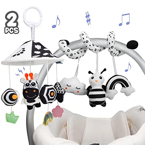 Image of TOY Life 2 Pack Hanging Baby Toys 0-6 Months, Car Seat Spiral Toys for Babies 0-6 Months, Crib Toys Hanging Newborn Toys Black and White Hanging Stroller Activity Toy for Babies, Infant Carseat Toys