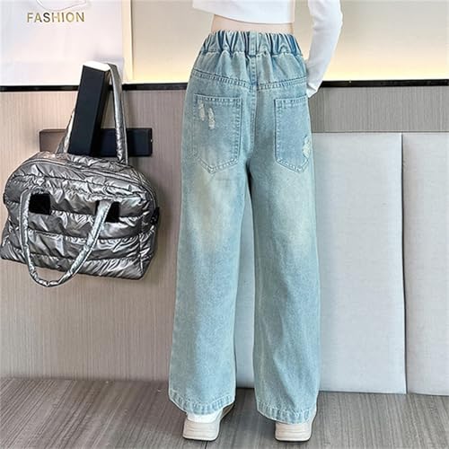 Tween Girls Ripped Jeans Distressed High Waisted Denim Pants Vintage Straight Leg Baggy Jeans Kids Wide Leg Denim Pants2