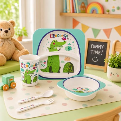 Image of MARKET 99 Multicolor Children's Pastel Dinner Set with 1 Plate, 1 Bowl, 1 Tumbler, 1 Fork & 1 Spoon | Lightweight, Durable & Safe Kids Dining Set for Daily Use, Picnics, Travel, and Home Feeding