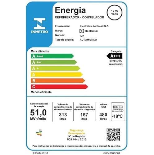 Geladeira Electrolux Frost Free Inverter 480L Efficient AutoSense 3 Portas Branca (IM7) (127, Volts)
