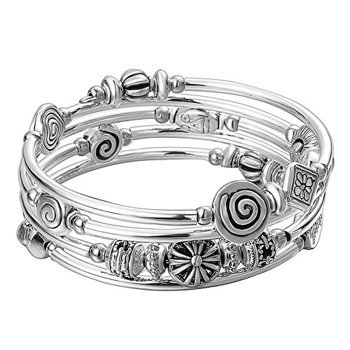 Bulinlin Damen Wickelarmband mit Achat Stein Silber Mehrschichtiges Perlen Armbänder Geburtstags Modeschmuck Geschenk für Frauen(09-Metal)