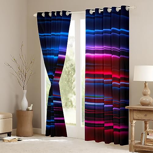 Ombre Blackout Curtains Red Blue and Black Striped Window Curtains Gradient Contemporary Darkening Dreapes for Kids Boys Girls Modern Abstract Geometric Window Treatments W66*L72 - Image 3