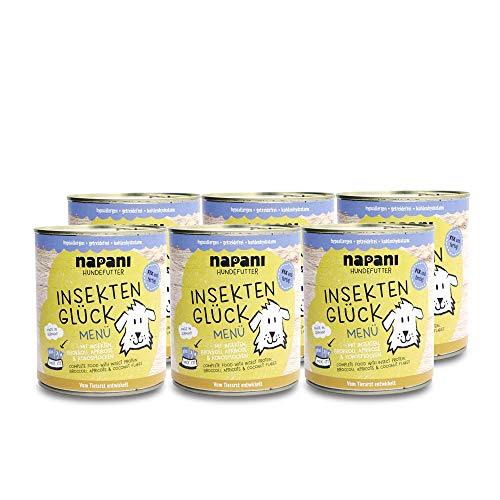 napani - Premium Hundefutter Insektenprotein, Hundenassfutter, schonend gegart, hypoallergen, getreidefrei, kohlenhydratarm, Bio-Brokkoli, Bio-Aprikosen, Bio-Kokosflocken, 6 x 800g