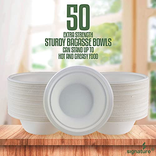 Signature Sugarcane White Paper Bowls 34 oz – 50 Pack of Extra Strength ...