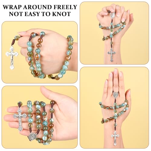 10mm Rosary Beads Catholic Necklace 18.5 Inch Agate Rosary Beads Catholic Necklace for Women/Men Handmade Braided Rosaries with Curcifix Cross and Holy Mary Medal(Green)4