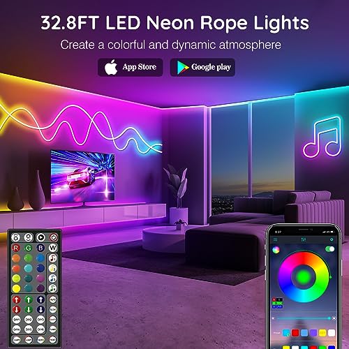 Image of LETIANPAI 32.8Ft Neon Rope Lights,Flexible Led Rope Lights Control with App /Remote,Multiple Modes Rope Lights,IP65 Outdoor RGB Led Neon Lights Waterproof,Music Sync Gaming Led Light Strip (32.8FT)