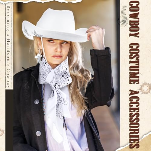 Image of Hercicy 4 Pcs Cowgirl Costume Set Cowboy Hat Sunglasses Bandana Earring Halloween Costume Accessories for Women Cosplay Party