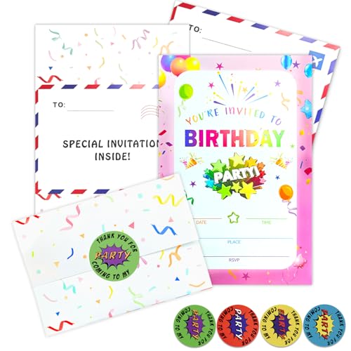 15 Biglietti D'Invito Di Compleanno Per Bambini - Formato DIN A6 - Tema Cinema - Con Adesivi - Cartoncino 300g - Festa Ragazze E Ragazzi - 3