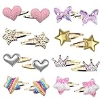 Gingbiss Hair Clips for Girls - 8 Pairs of Star, Crown, Heart, Butterfly Shaped Barrettes and Pins - Metal Snap Accessories for Styling Kids' Hair