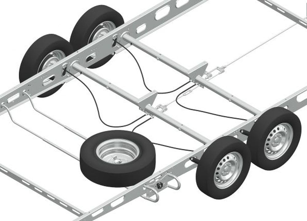 KNOTT Reserveradhalterung für Wohnwagen 1475-1850mm Rahmenbreite, Unterboden-Ersatzradhalter platzsparend aus Stahlrohr für Caravan und Reisemobil
