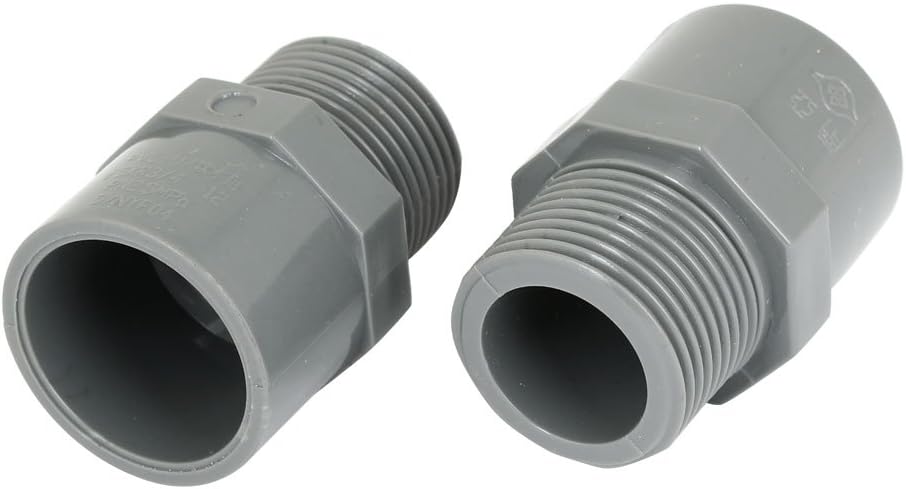 uxcell 2pcs 3/4" PT Male Thread PVC Straight Pipe Tube Adapter Connectors Gray