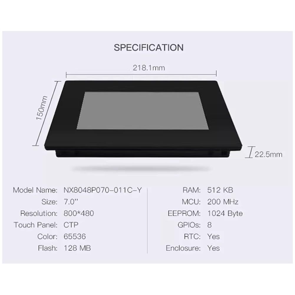 Loufy Pantalla Inteligente NX8048P070-011C-Y Pantalla TáCtil Capacitiva de 7 Pulgadas con Carcasa HMI TFT LCD MóDulo de Pantalla