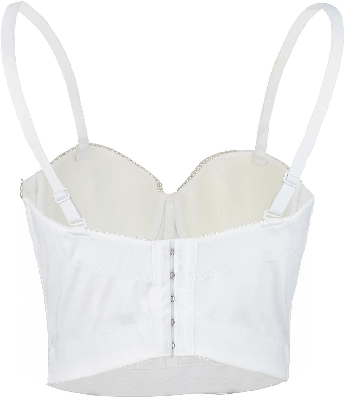 ELLACCI Sexy Pearls Beaded Bustier Corset Crop Top Club Party Cage Bra White - Image 2