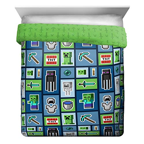 Image of Minecraft Creeper Queen Comforter Set 5 Piece Kids Bedding for Boys, Multi | Zombie, Bed in a Bag, Comforter Sheets Pillowcases, Official Product, Soft Microfiber, Machine Washable, Boys Gift