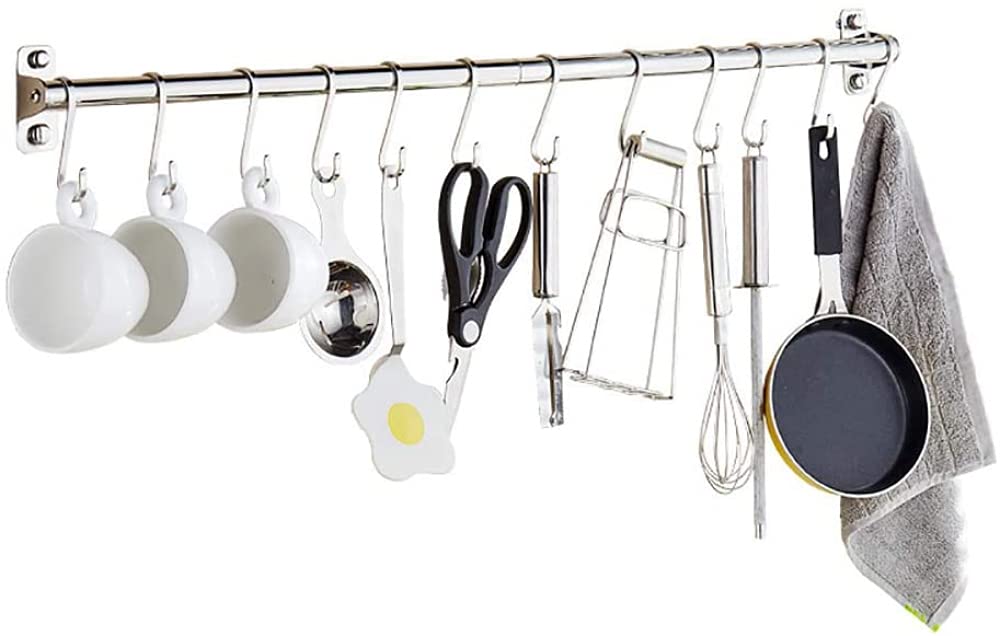 Estante De Pared Multiusos Pan Olla Estante Colgante Utensilios De Cocina De Acero Inoxidable Colgador Organizador Soporte De Tapa 100cm 18 Ganchos