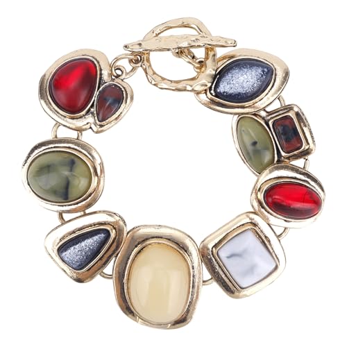 Pulsera de Piedra Geométrica, Personalizada Moderna Pulsera de Piedra Metálica...