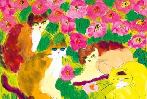 Walasse Ting Affiche Impression Couleur Premium Toile Abstrait Quatre Chats Dans Le Jardin
