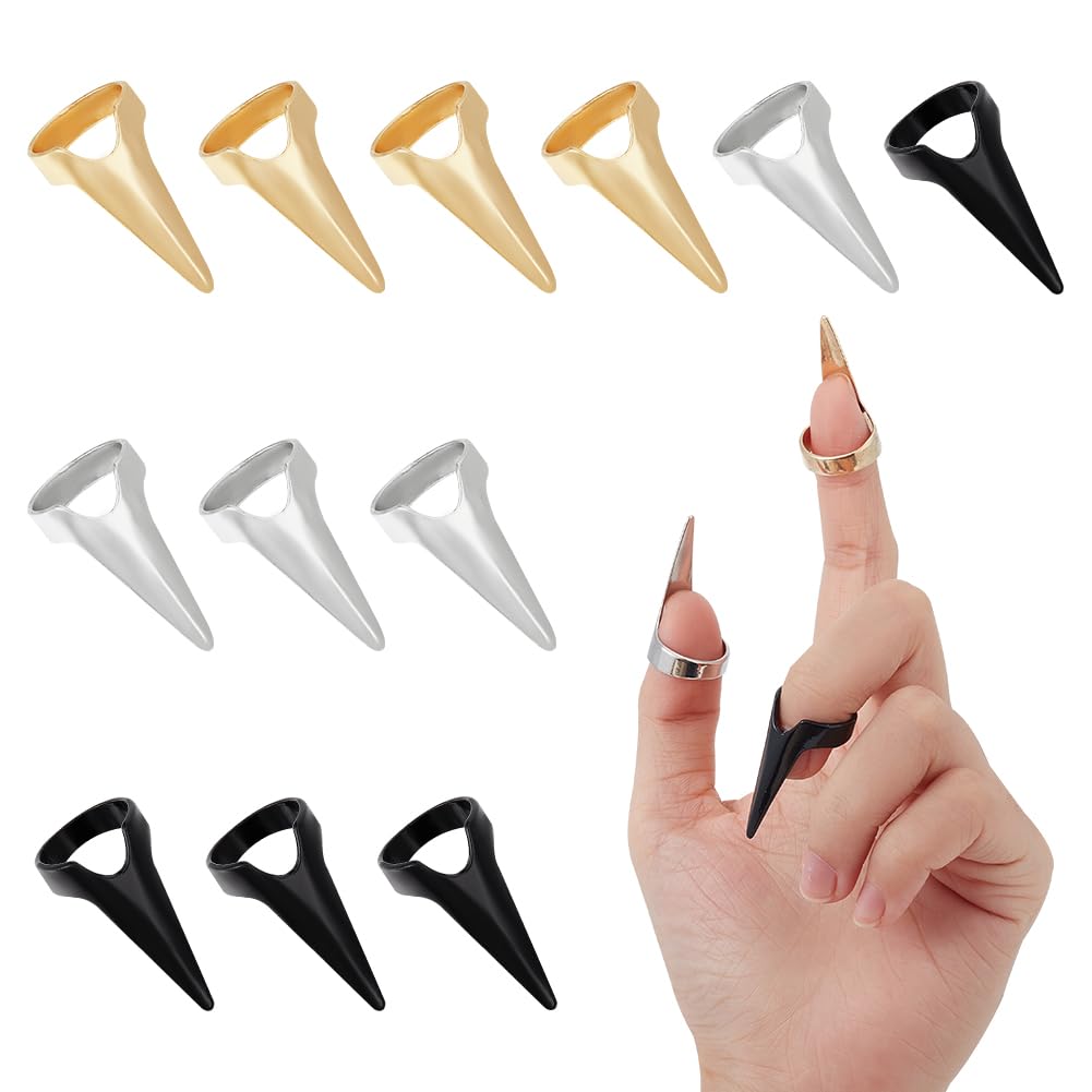 nbeads 15 Pcs 3 Couleurs Doigts Griffes, Anneaux de Bout D'Ongle de Doigt en Métal Anneaux de Griffe de Bout de Punk pour la Fête de Vacances d'art D'Ongle de Cosplay Halloween, Or Clair/Platine/Noir