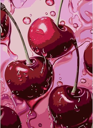 Cherry Square Drill Diamond Art Kit 12x16 Inch 5D Diamond Painting for Adults Beginners Full Square Rhinestone DIY Diamond Dot Canvas Craft Home Wall Decor (Frameless)