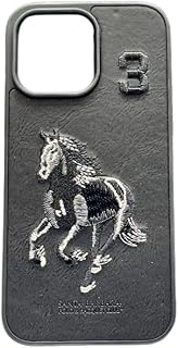 جراب جلدي فاخر من Next Store بحواف مطاطية متوافق مع موبايل iPhone 15 Pro Max، الكفر يأتي بمظهر فريد، مزين ومطرز برسوم كلاسيكية، مصنوع من مواد مرنة لحماية الهاتف من الصدمات (أسود)، حافظة بسيطة