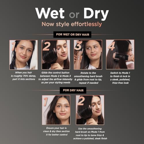 Image of BBLUNT WET-TO-DRY AIR SMOOTHENING BRUSH 850W | Co-created with Tarini Peshawaria | Effortlessly Transforms Hair From Damp to Styled | AirTouch Smoothening TechnologyTM | Anti-Frizz & Shiny | For Fine to Medium Hair | With Gentler Bristles for Thinner Type