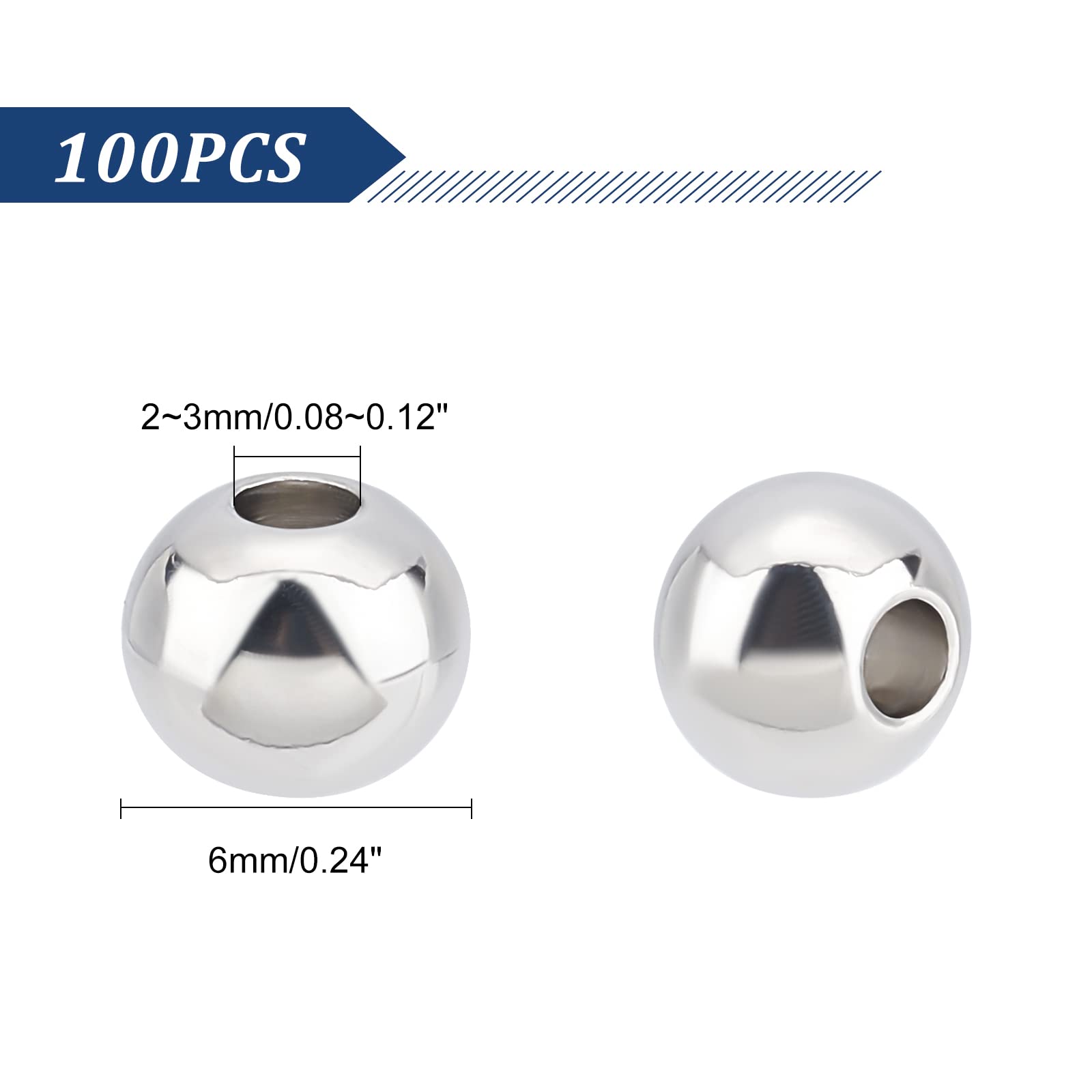 Craftdady, 100 distanziatori argentati, sfere rotonde distanziali, perline da 10 mm, in metallo liscio, perline sfuse per la creazione di gioielli, foro 4 mm