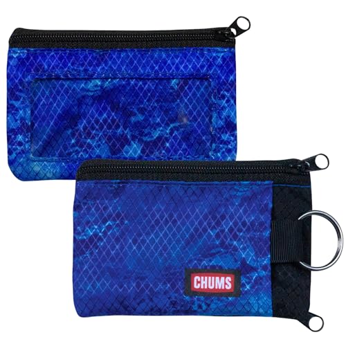 Image of Chums Surfshorts Wallet - Patterns Collection, Lightweight Slim Wallet with RFID Blocking Card & Clear ID Window - Zippered Minimalist Wallet w /Key Ring (RealTree Wave)