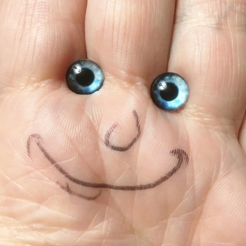 M01552 MOREZMORE 2pc Glass Eyes Iris 8mm Aqua Blue Flat Back for Puppet or Doll or Needle Felted Animal