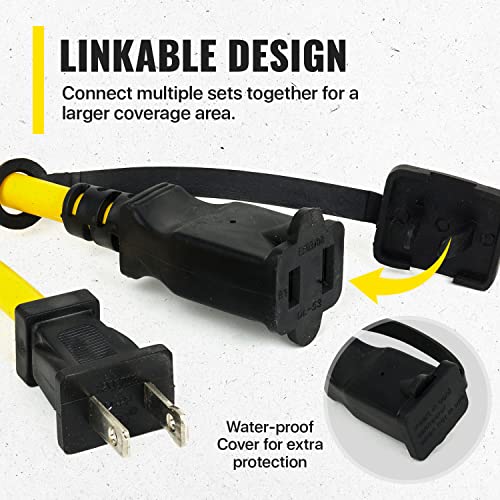 Diodesy 100Ft Construction String Lights, 10 Medium (E12) Base Sockets, 16 Gauge Yellow Cage, Commercial Grade, Linkable Construction Temporary Work String Lights, For Indoor & Outdoor Use, Etl Listed #TOP2