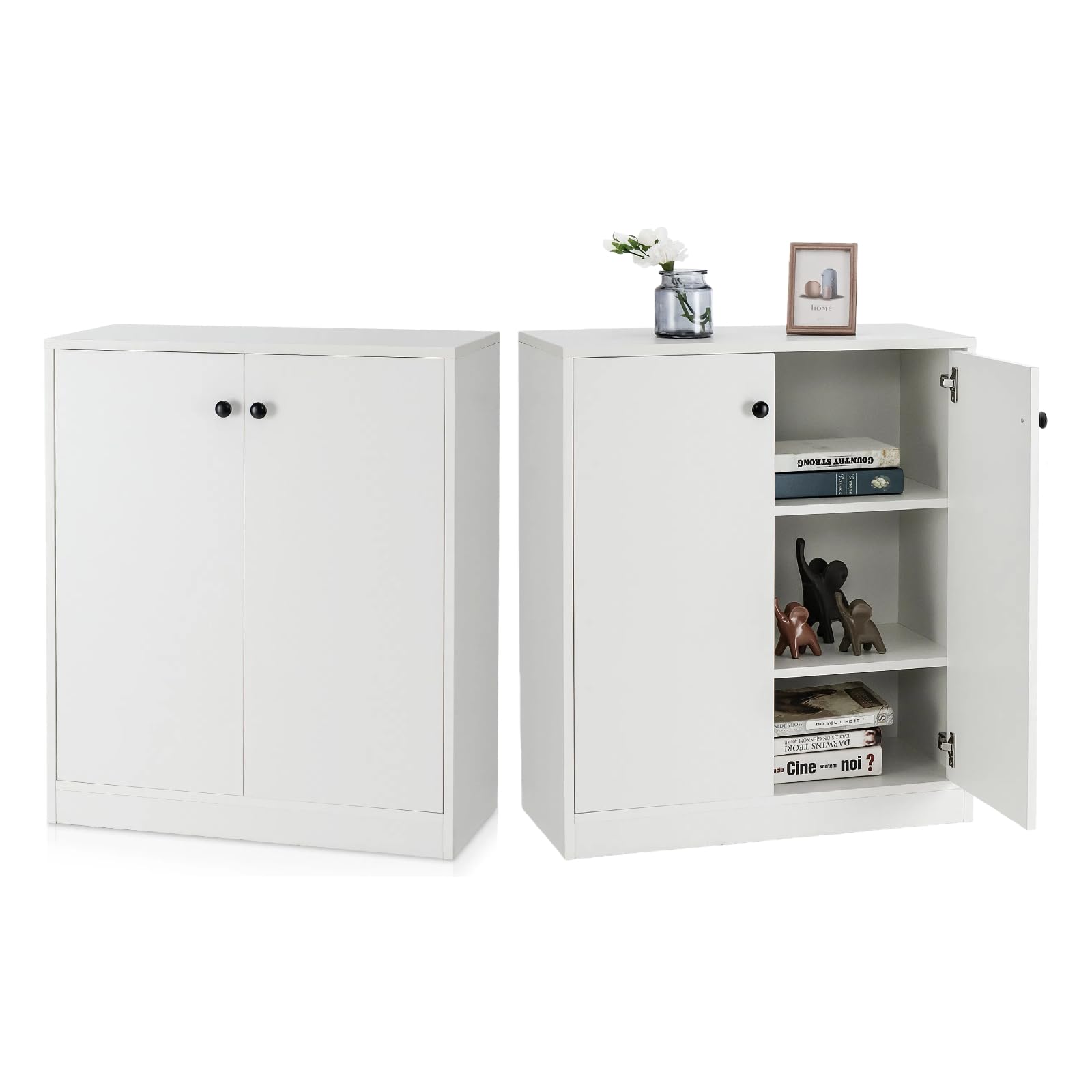 KOMFOTTEU Aparador de Cocina con 2 Puertas, Armario Bajo con 3 Estantes, Mueble Buffet con Dispositivos Antivuelco, Mueble de Almacenamiento para Sala de Estar, Comedor, 72 x 34 x 86 cm (Blanco)