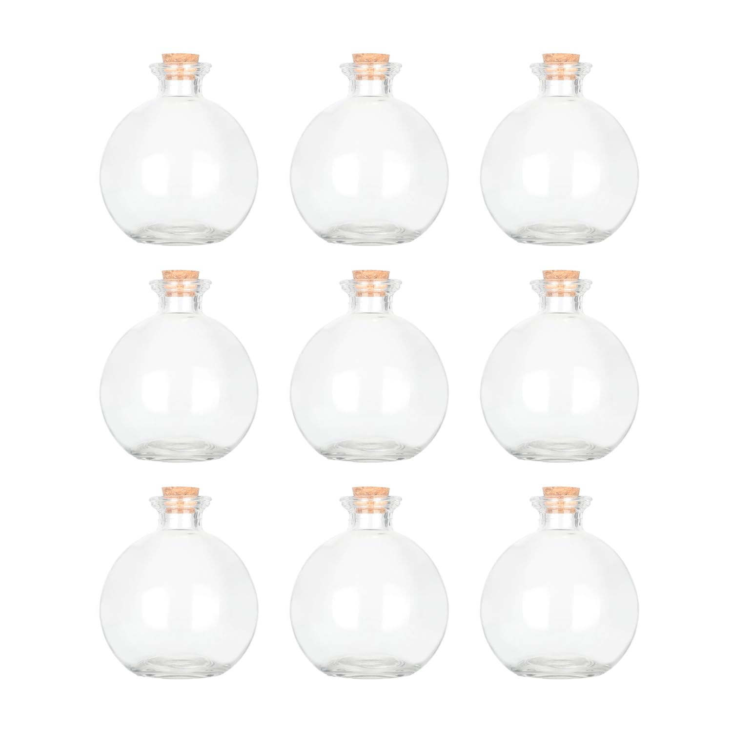 Magic Season Transparent Decorative Glass Bottles With Cork Stoppers - 260 Ml Potion Bottles (9 Pcs)