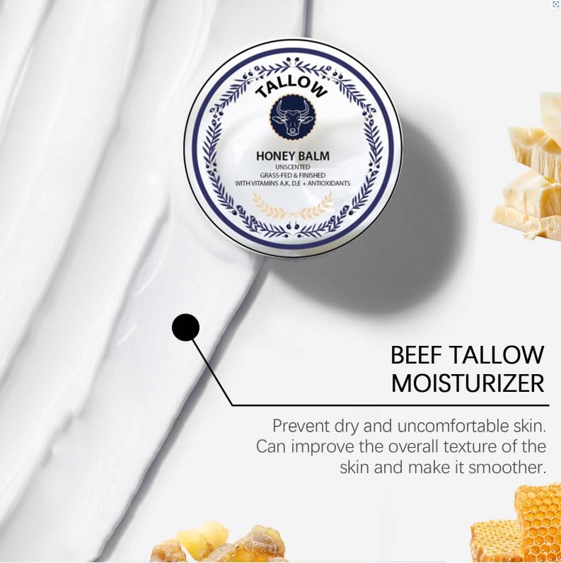 Grass Fed Honey & Tallow Balm - Tallow and Manuka Honey Cream, Bálsamo de Miel y Sebo, Unscented, Natural Ingredient Whipped Moisturizer for Face & Body, Lotion and Lip Balm 2 oz (1pcs) - Image 3