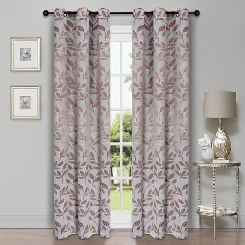 Superior Blackout Curtains, Room Darkening Window Accent for Bedroom, Sun Blocking, Thermal, Modern Bohemian Curtains, Leaves Collection, Set of 2 Panels, Grommet- 42 in x 96 in, Champagne